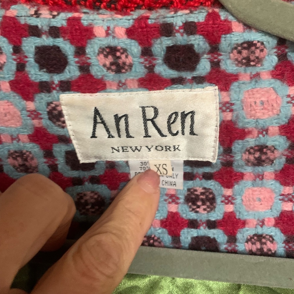 An Ren Red Collar Mixed-Pattern Pea Coat - Picture 10 of 16